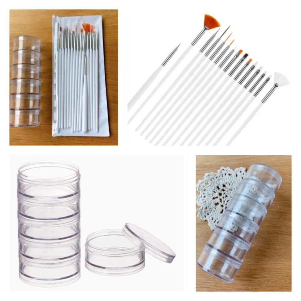 15Pcs Acrylic Nail Art Brush Set + 5 layer stackable acrylic clear container